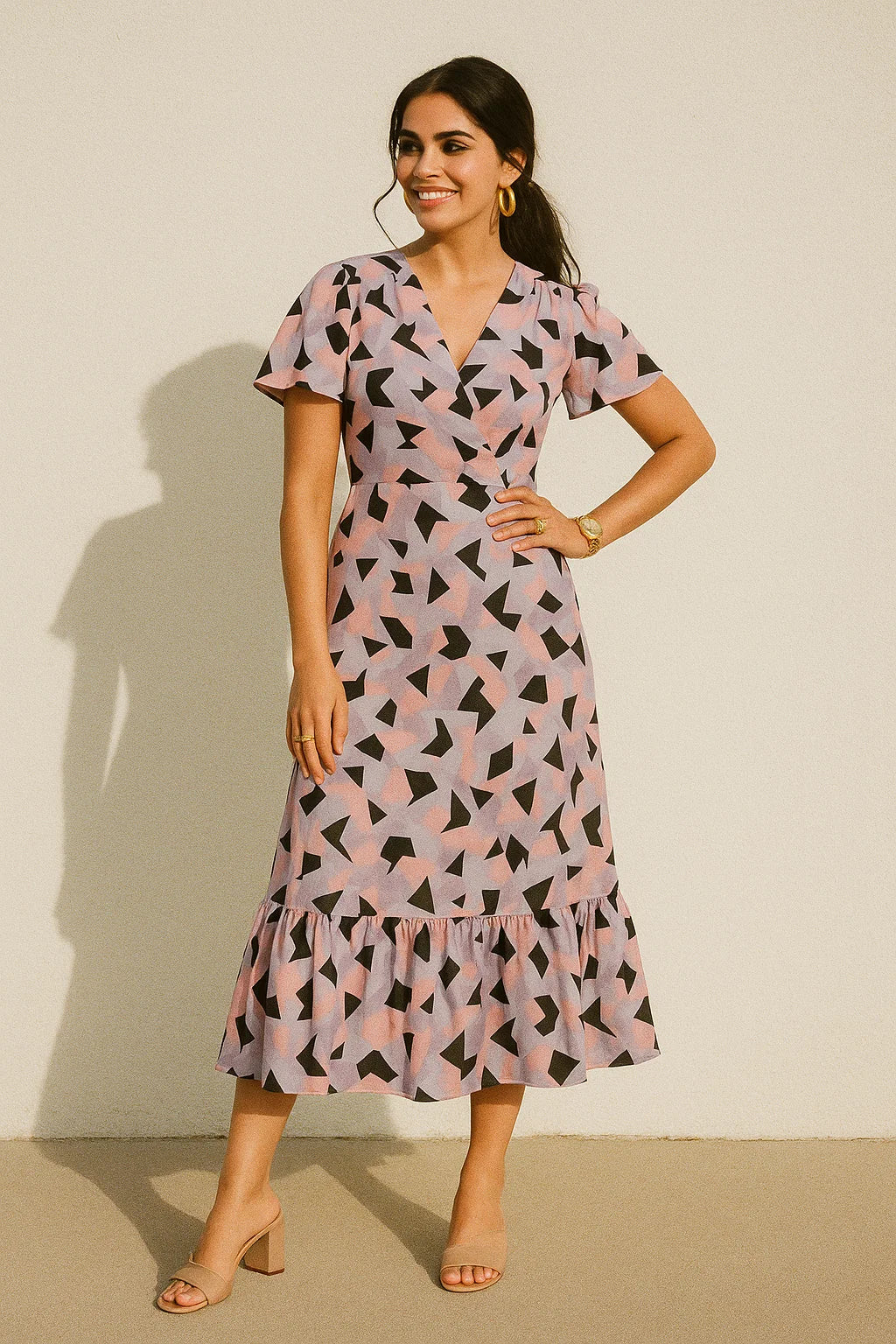 Colourful Geometric Shape Digital Printed Fabric - Silk Crepe