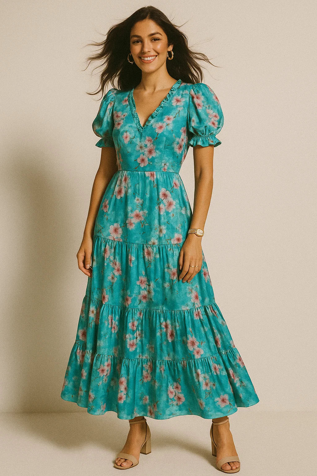 Periwinkle Floral Spring Flower Digital Printed Fabric - Silk Crepe