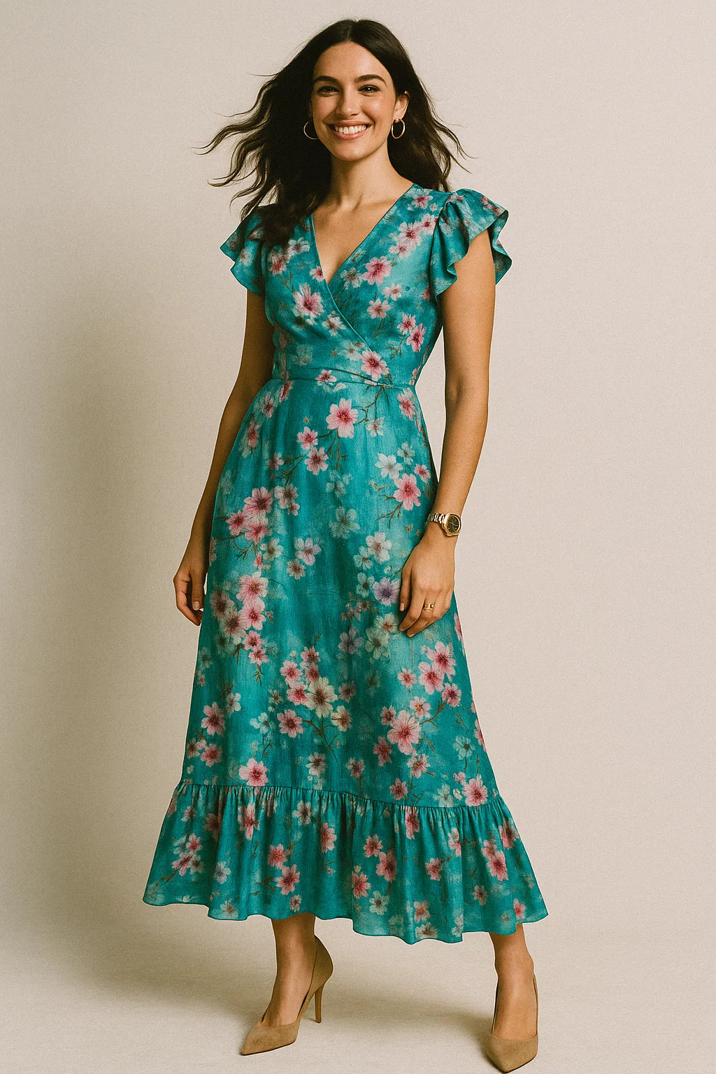 Periwinkle Floral Spring Flower Digital Printed Fabric - Silk Crepe