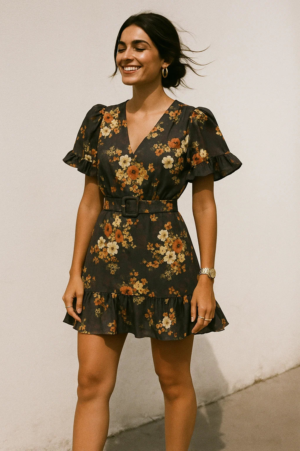 Multicolour Orchid Flower With Grey Background Digital Printed Fabric - Silk Crepe