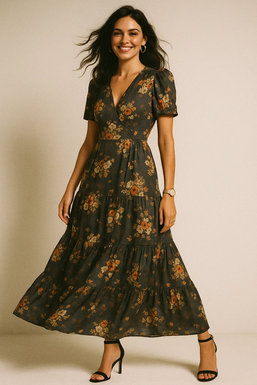 Multicolour Orchid Flower With Grey Background Digital Printed Fabric - Silk Crepe