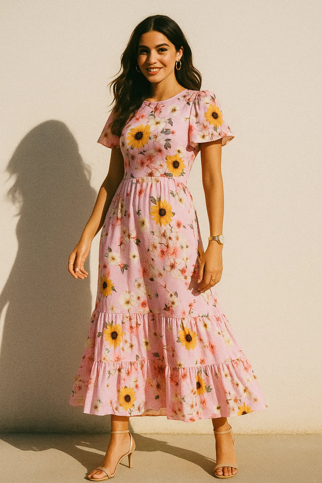 Decorative Multicolour Sunflower Digital Printed Fabric - Silk Crepe