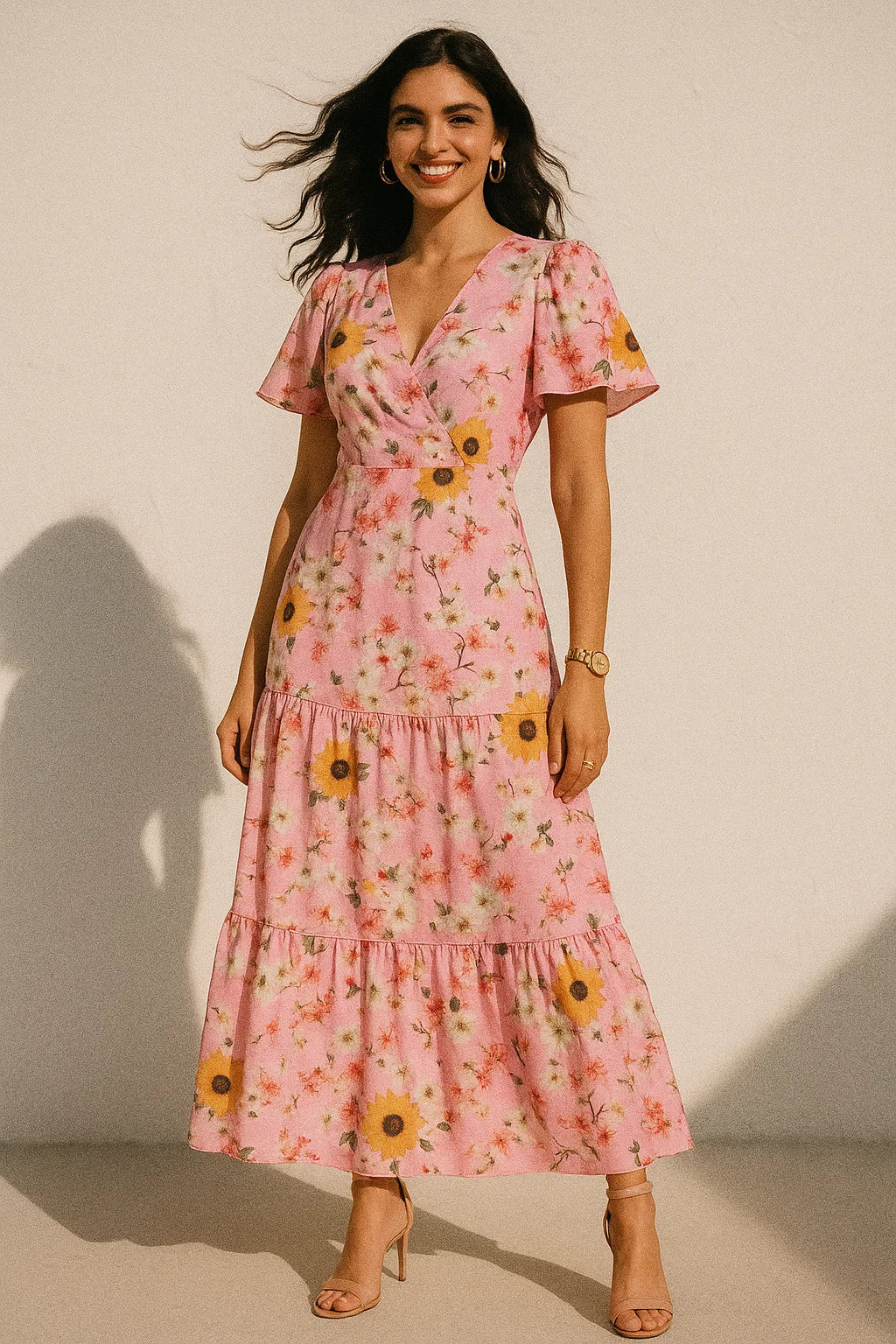 Decorative Multicolour Sunflower Digital Printed Fabric - Silk Crepe