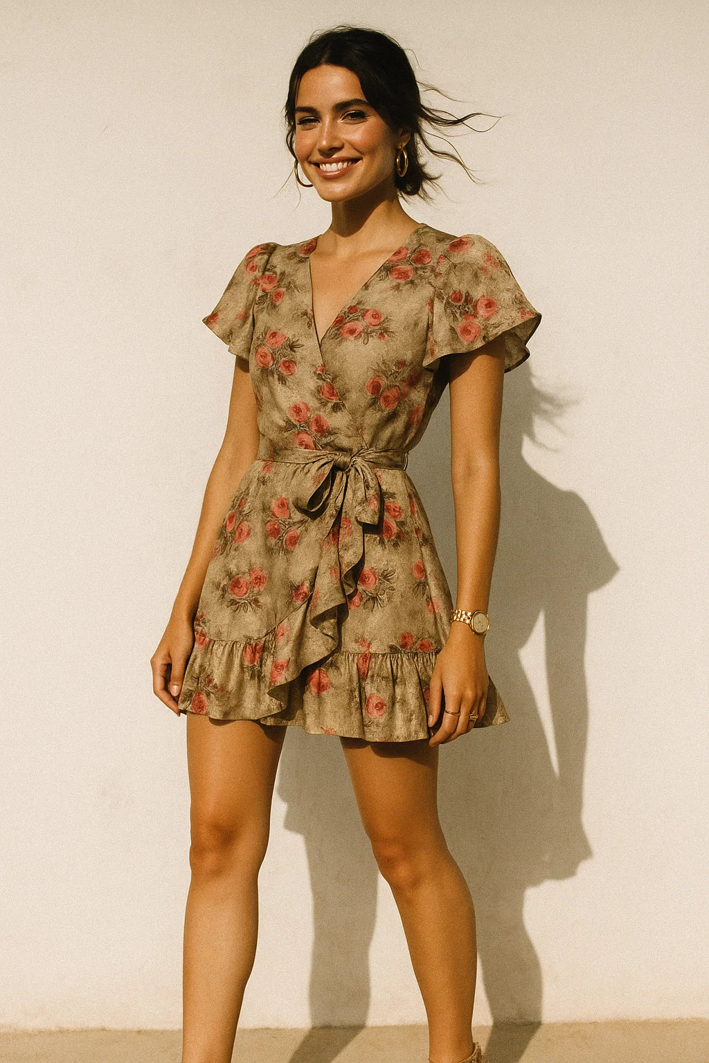 Vintage Art Of Roses With Leaves Digital Printed Fabric - Silk Crepe