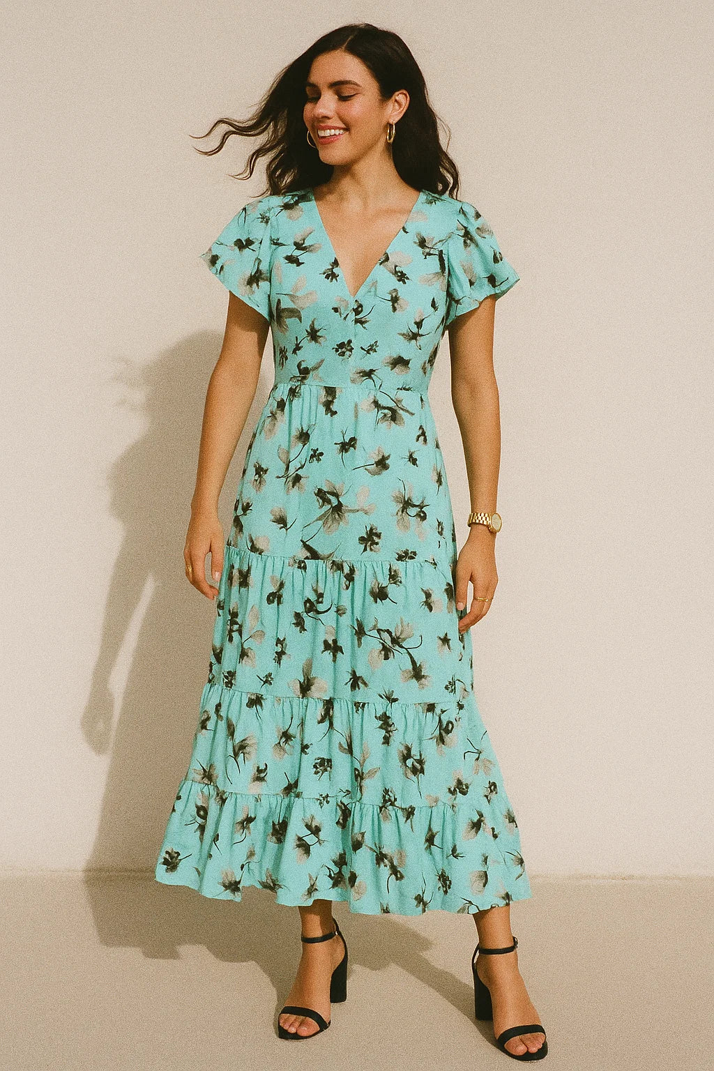 Morden Grey Leaves With Branch Digital Printed Fabric - Silk Crepe