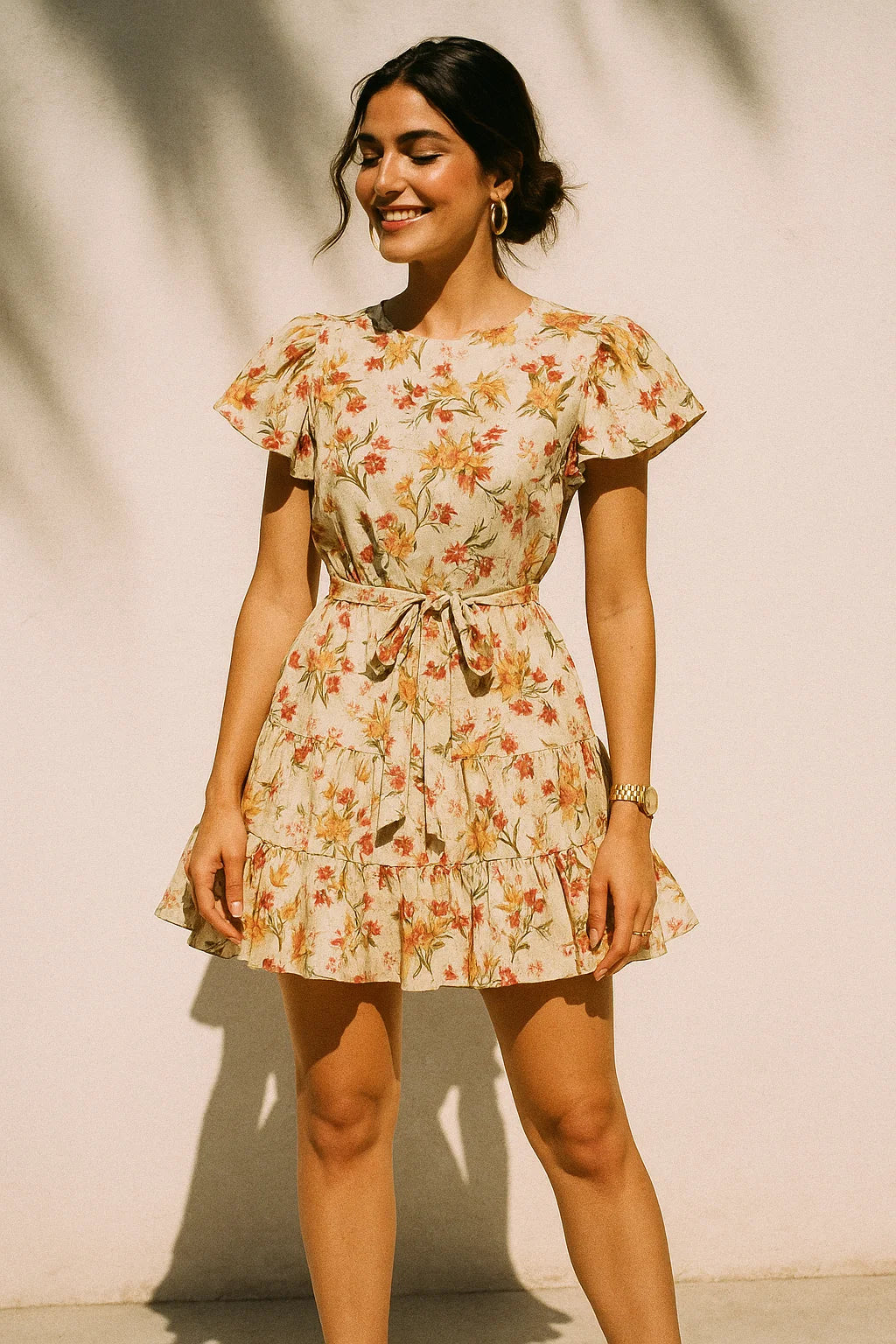 Beautiful Peach Calico Flowed Digital Printed Fabric - Silk Crepe