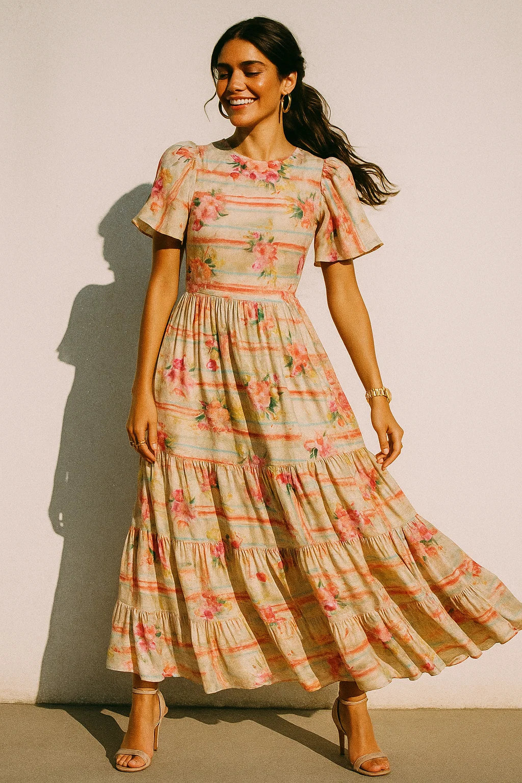 Decorative Watercolour Spring Floral Digital Printed Fabric - Silk Crepe