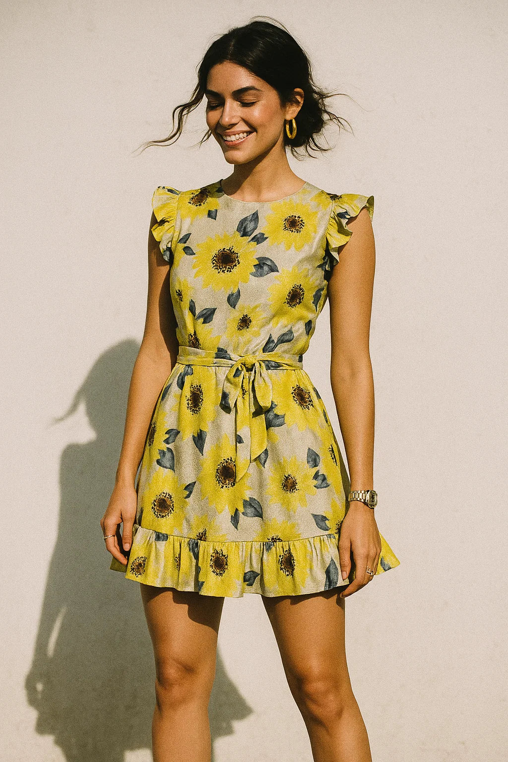 Morden Classic Yellow Sunflower Digital Printed Fabric - Silk Crepe