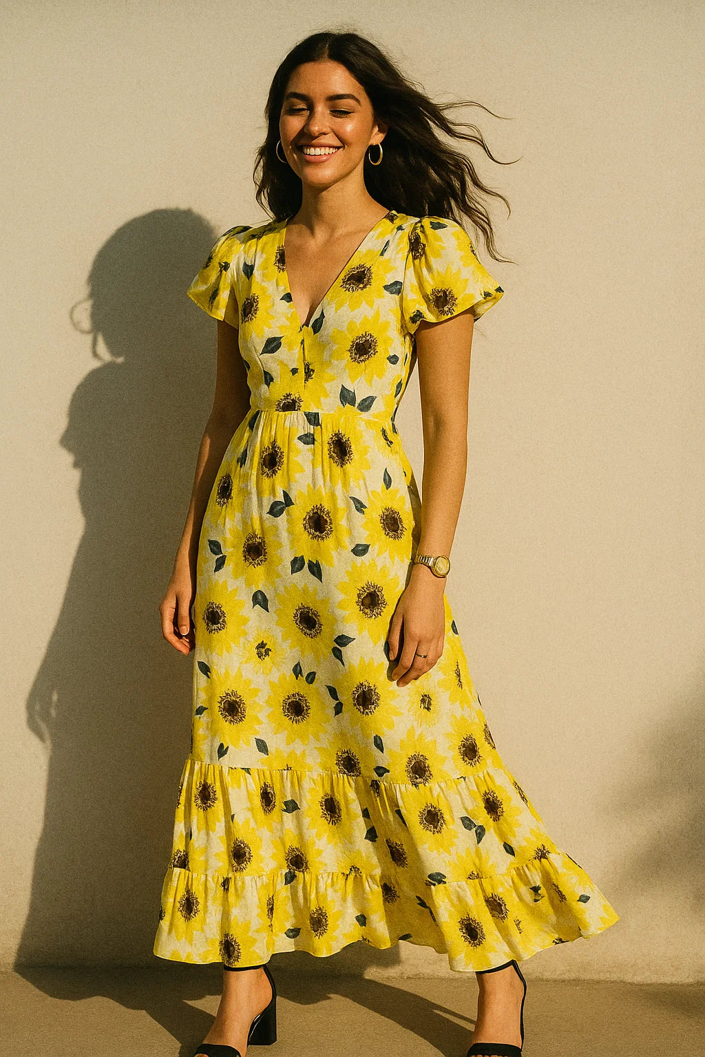 Morden Classic Yellow Sunflower Digital Printed Fabric - Silk Crepe