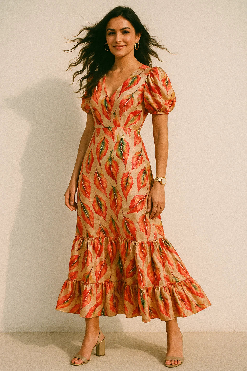 Beautiful Watercolour Gradient Autumnal Leaves Digital Printed Fabric - Silk Crepe