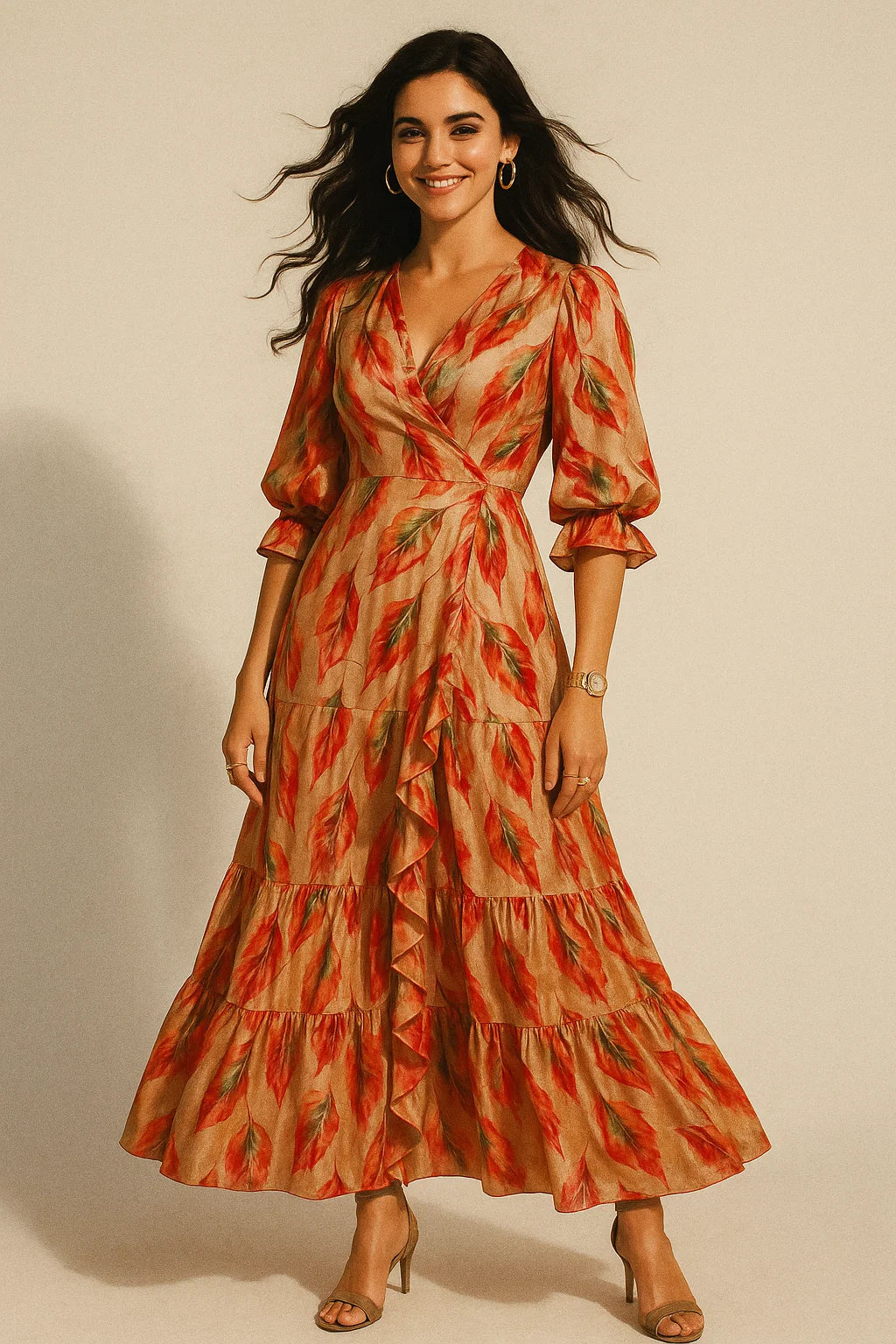 Beautiful Watercolour Gradient Autumnal Leaves Digital Printed Fabric - Silk Crepe