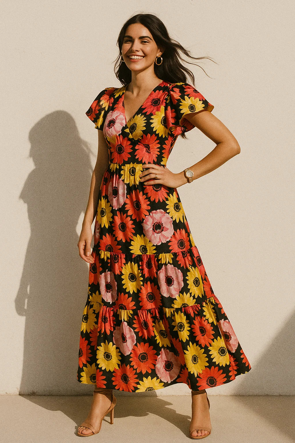 Watercolour Sunflower Digital Printed Fabric - Silk Crepe