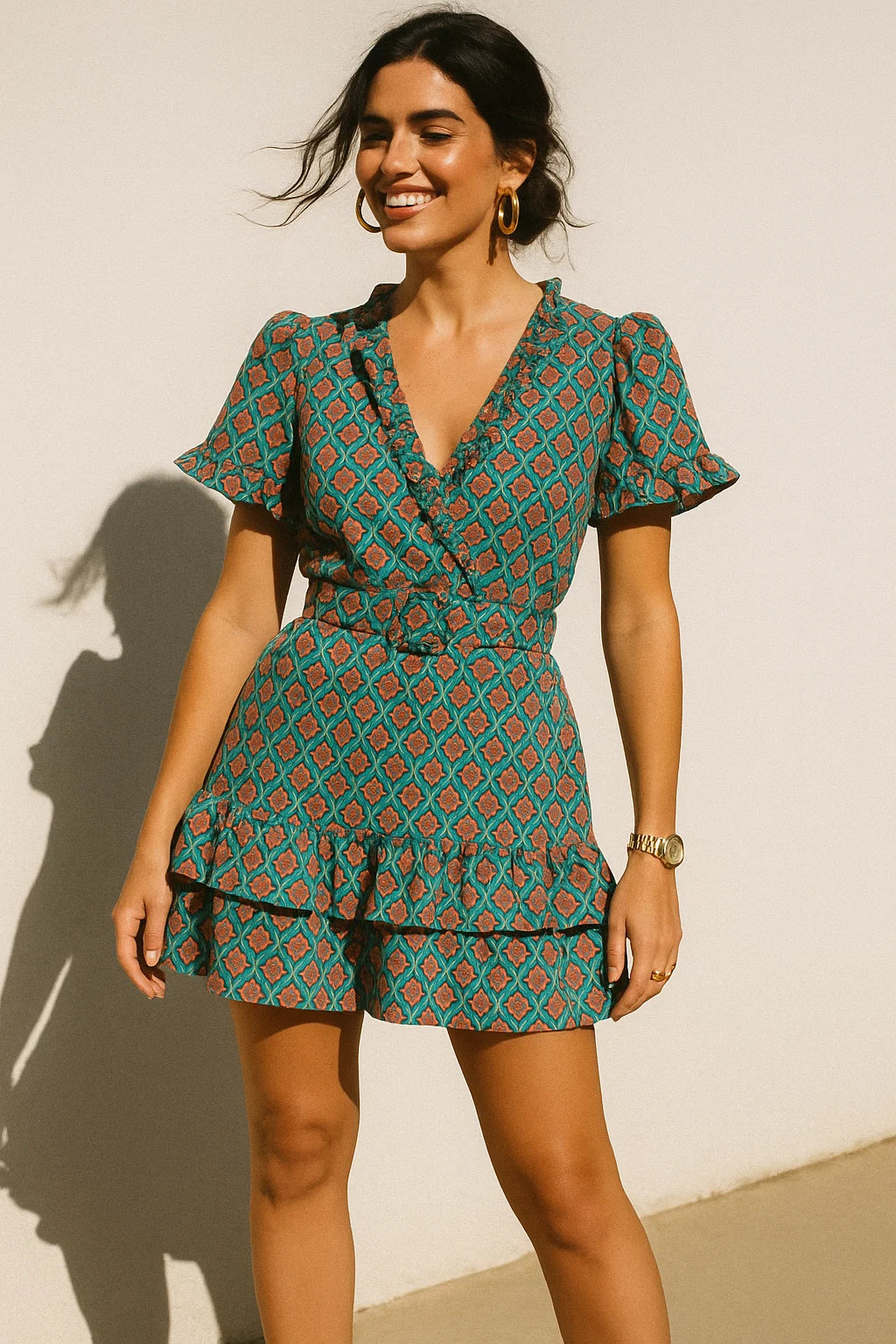 Tiny Decorative Allamanda Multicolour Digital Printed Fabric - Silk Crepe