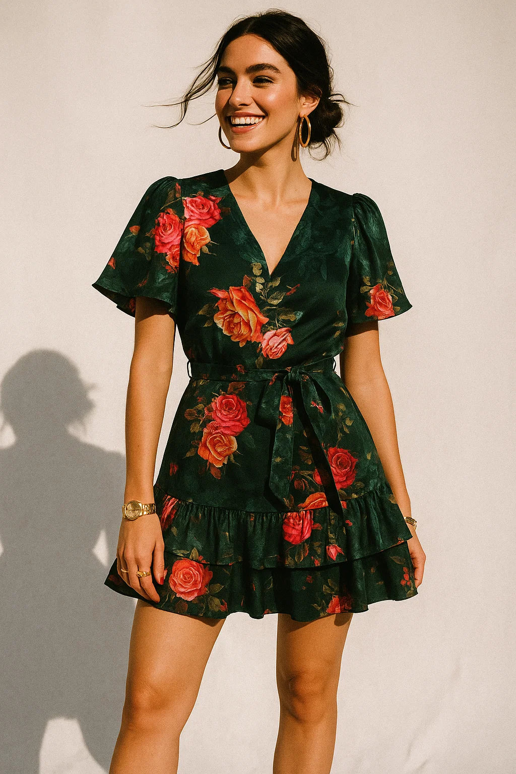 Beautiful Roses With Leaves Digital Printed Fabric - Silk Crepe