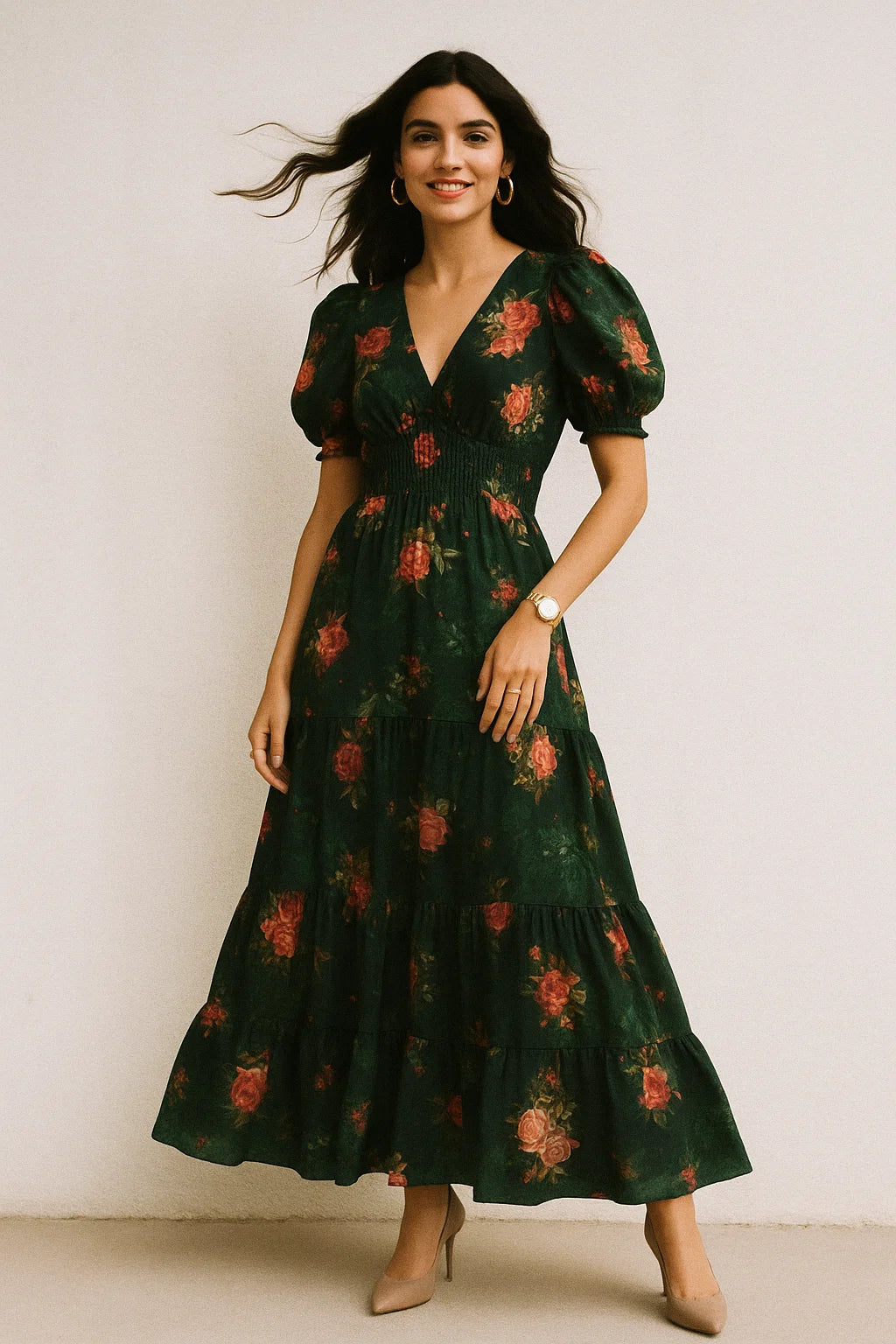 Beautiful Roses With Leaves Digital Printed Fabric - Silk Crepe