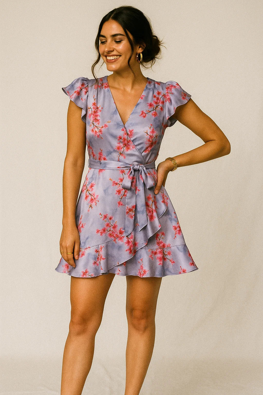 Tiny Pink Violet Floral Flower Digital Printed Fabric - Silk Crepe