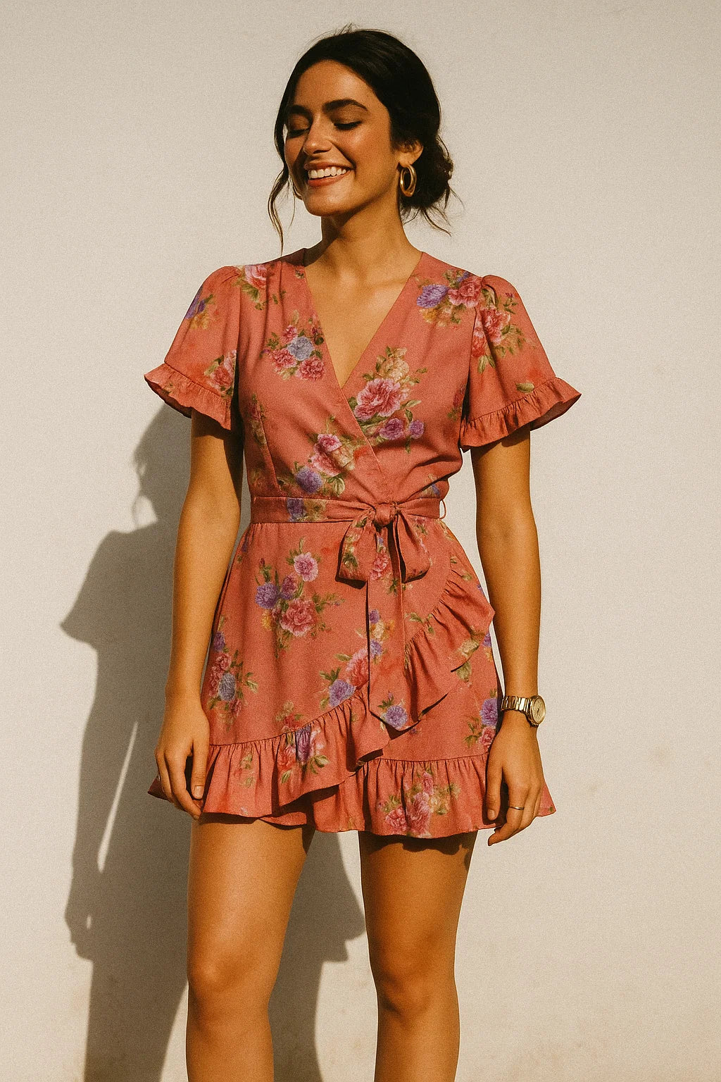 Dusky Pink With Zinnia Flower Digital Printed Fabric - Silk Crepe