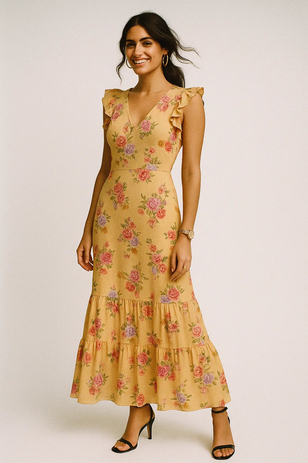 Apricot Light Watercolour Flower Digital Printed Fabric - Silk Crepe