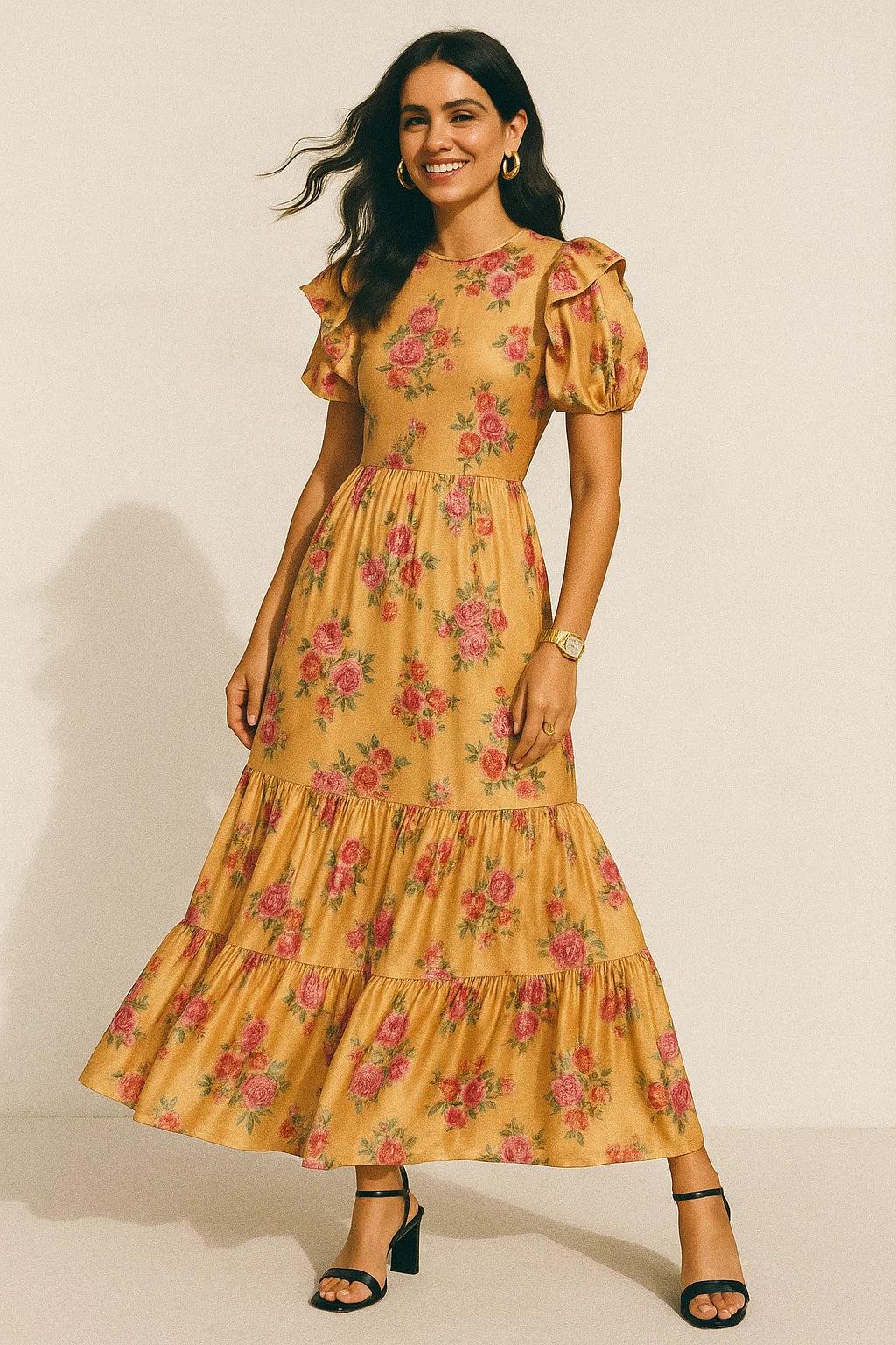 Apricot Light Watercolour Flower Digital Printed Fabric - Silk Crepe