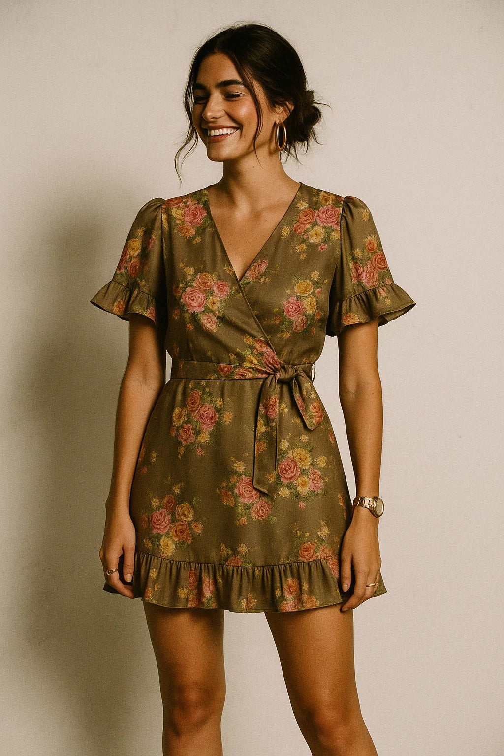 Lovely Yellow Roses With Jasmin Digital Printed Fabric - Silk Crepe