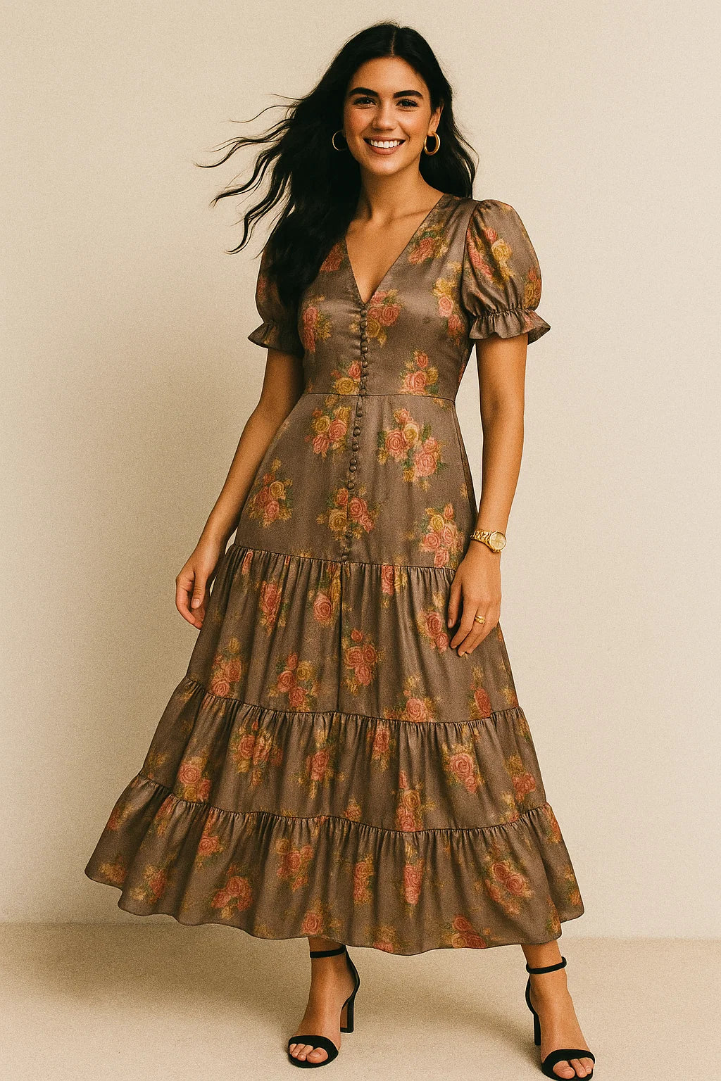 Lovely Yellow Roses With Jasmin Digital Printed Fabric - Silk Crepe