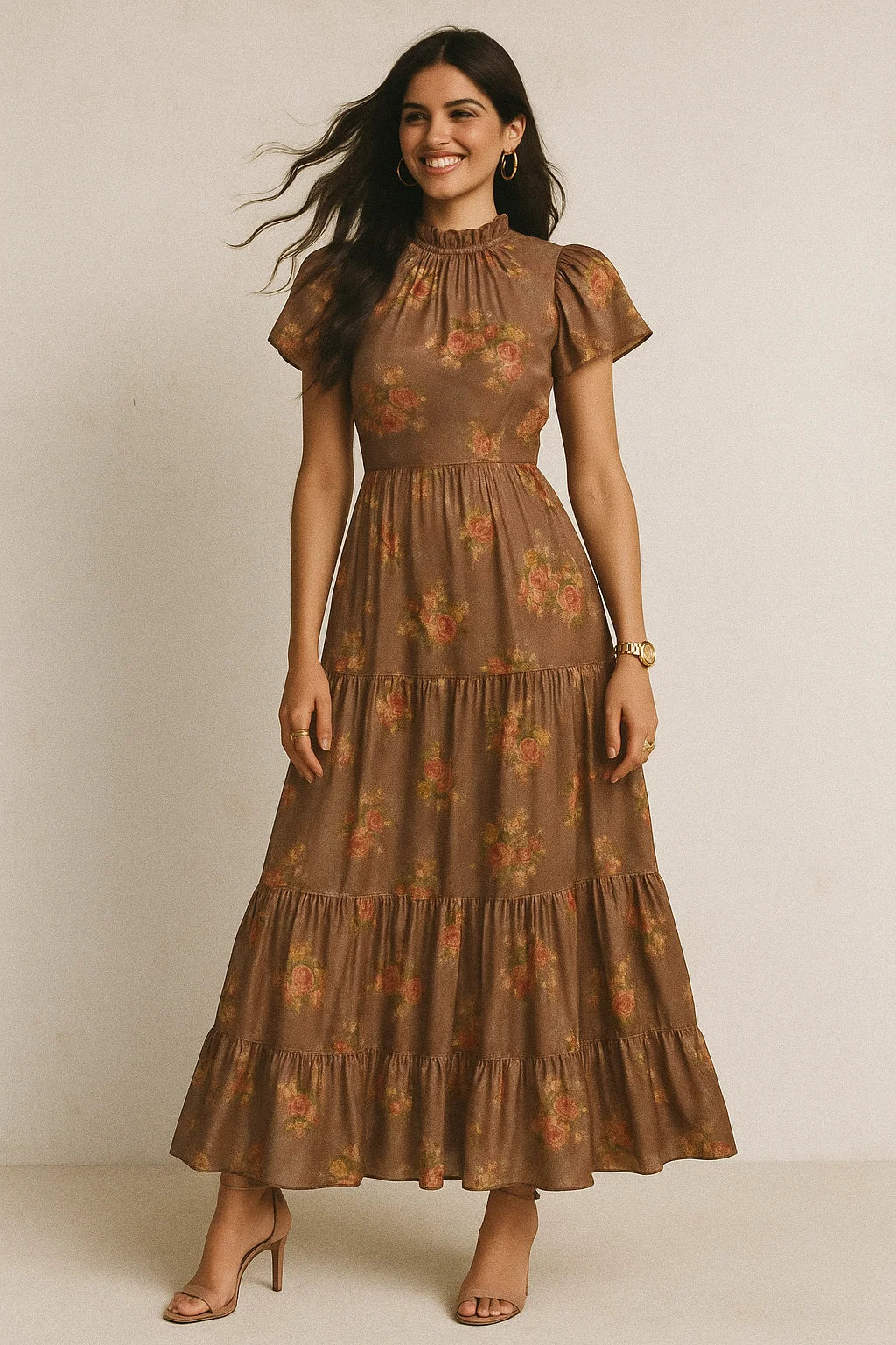 Lovely Yellow Roses With Jasmin Digital Printed Fabric - Silk Crepe