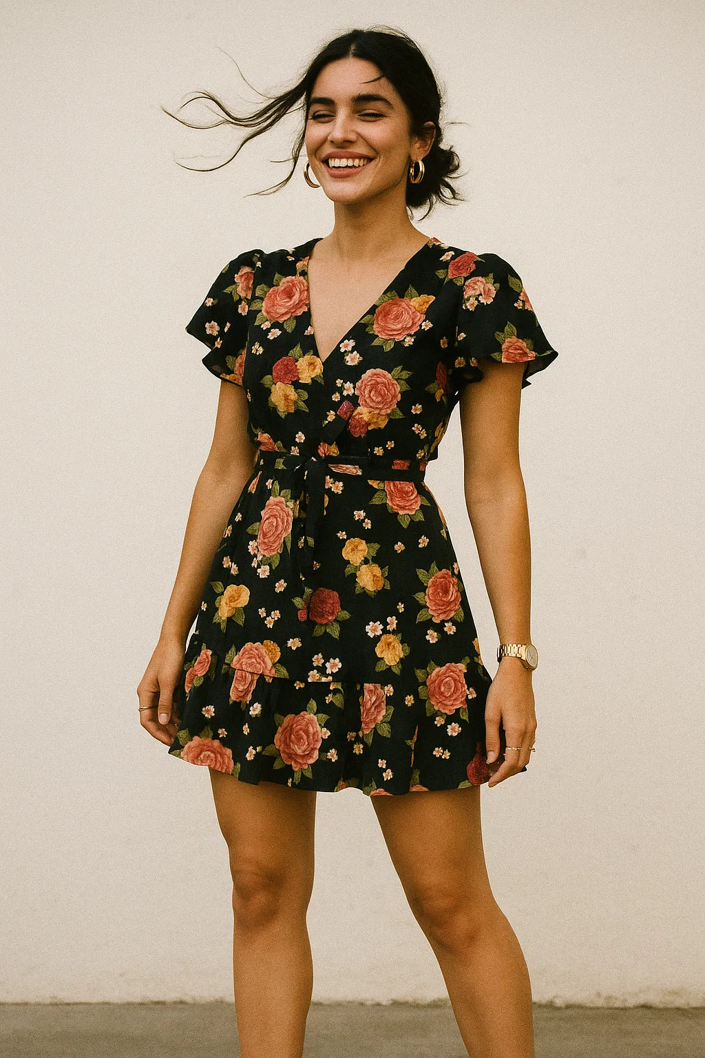 Multicolour Anemone Roses With Digital Printed Fabric - Silk Crepe