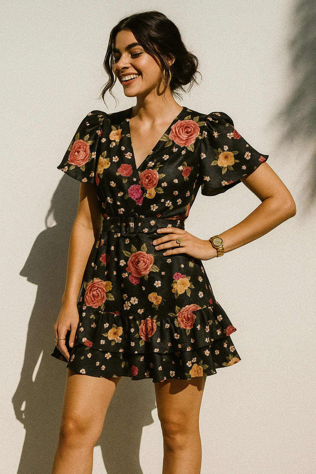 Multicolour Anemone Roses With Digital Printed Fabric - Silk Crepe