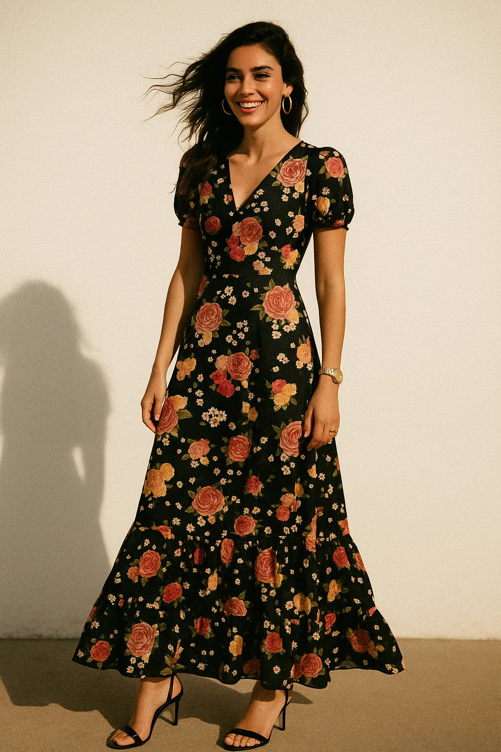 Multicolour Anemone Roses With Digital Printed Fabric - Silk Crepe