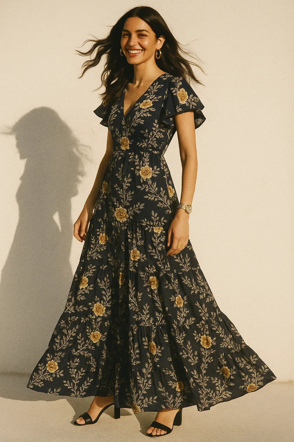 Embroidery Flower And Buds Digital Printed Fabric - Silk Crepe