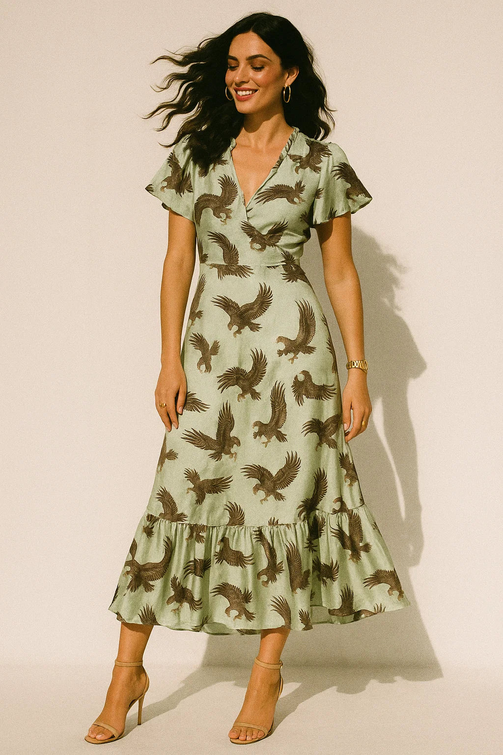 Seamless Eagle Bird Pattern Digital Printed Fabric - Silk Crepe