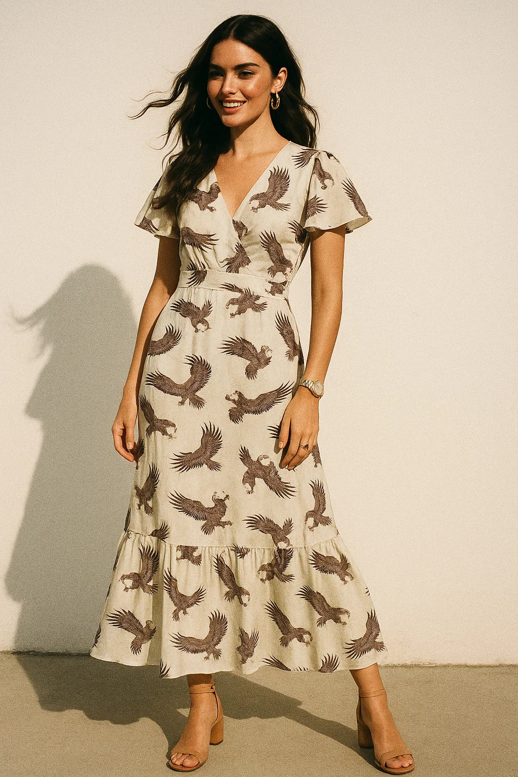 Seamless Eagle Bird Pattern Digital Printed Fabric - Silk Crepe