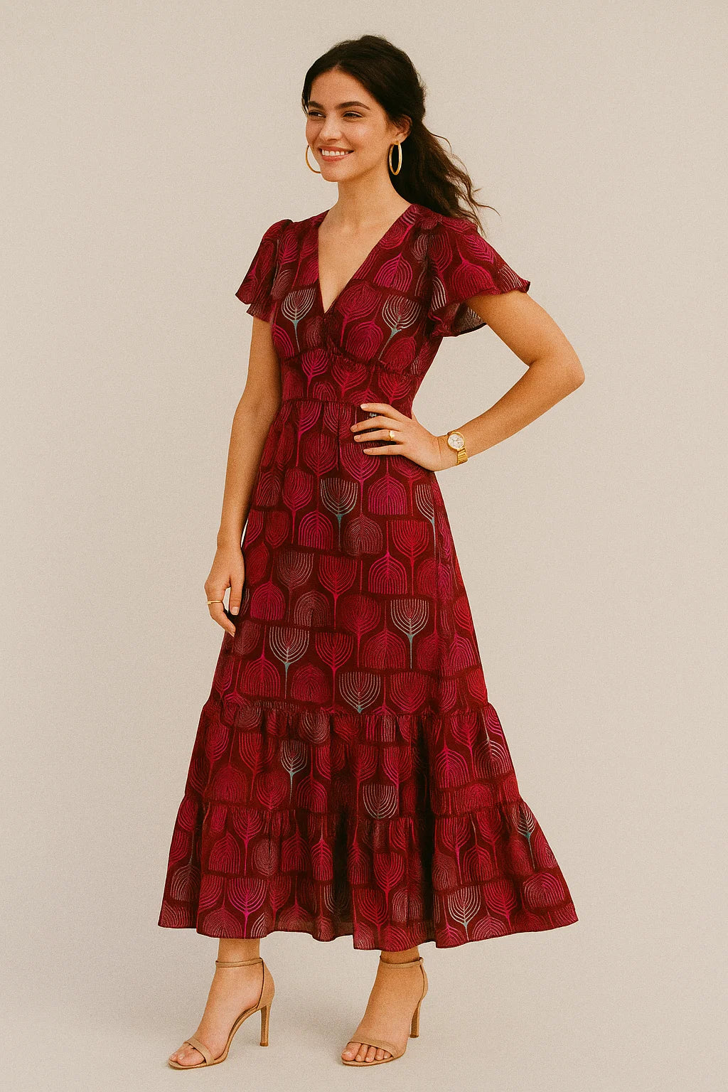 Bold Colourful Mahogany Leaf Digital Printed Fabric - Silk Crepe