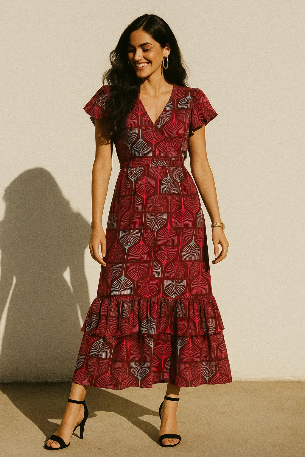 Bold Colourful Mahogany Leaf Digital Printed Fabric - Silk Crepe