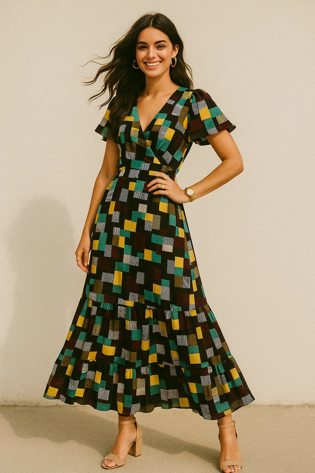 Trendy Colourful Puzzle Decorative Digital Printed Fabric - Silk Crepe