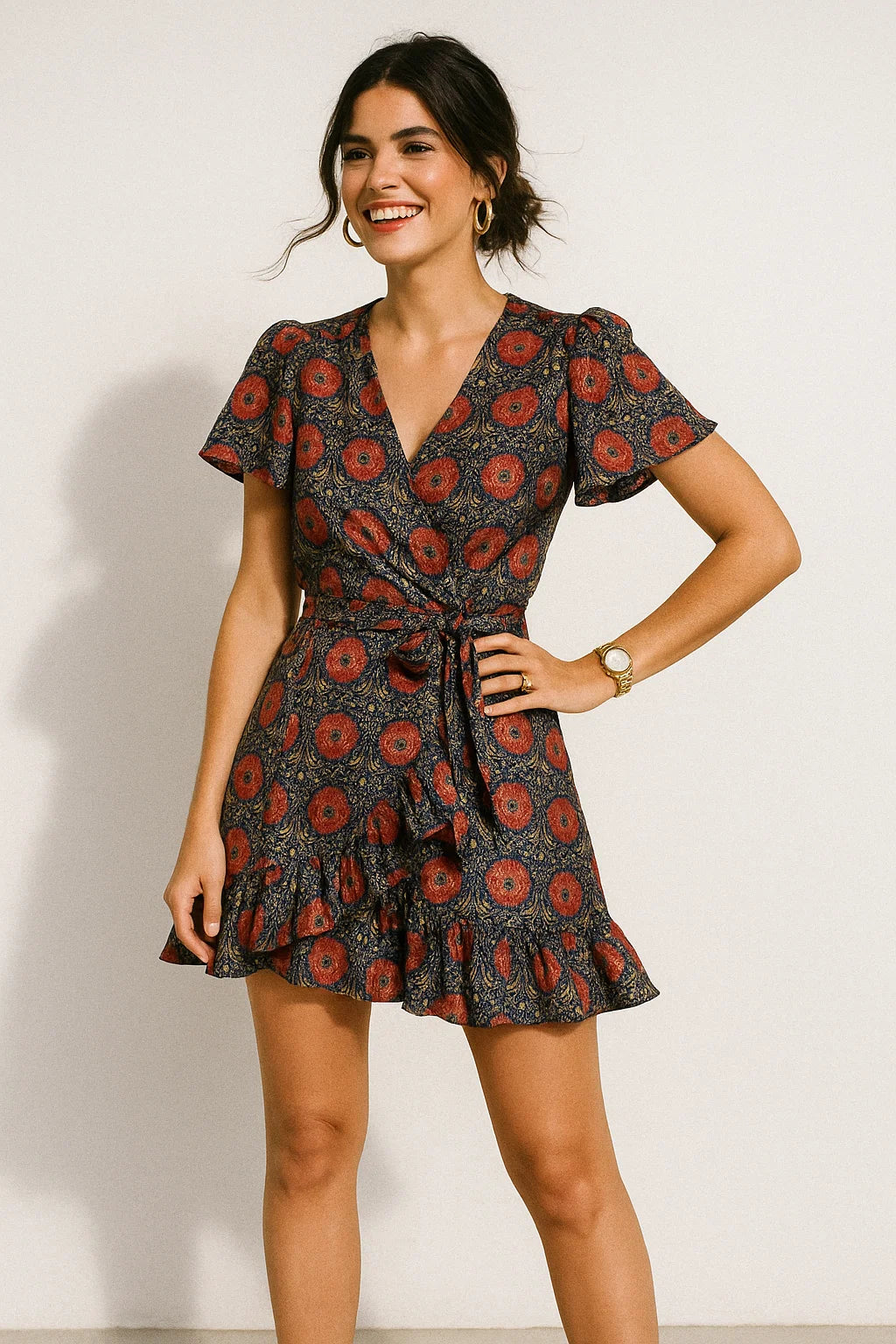 Cool Red Shiny Flower With Valley Digital Printed Fabric - Silk Crepe