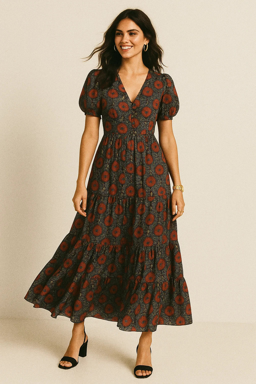 Cool Red Shiny Flower With Valley Digital Printed Fabric - Silk Crepe