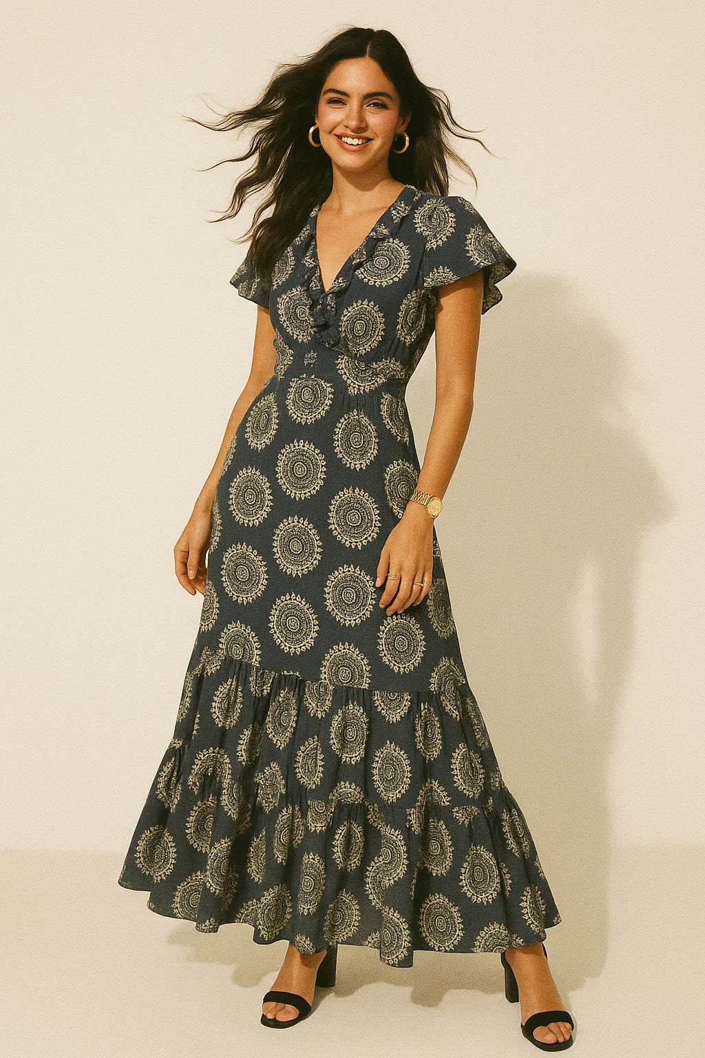 Seamless Rounded Suzani Art Digital Printed Fabric - Silk Crepe