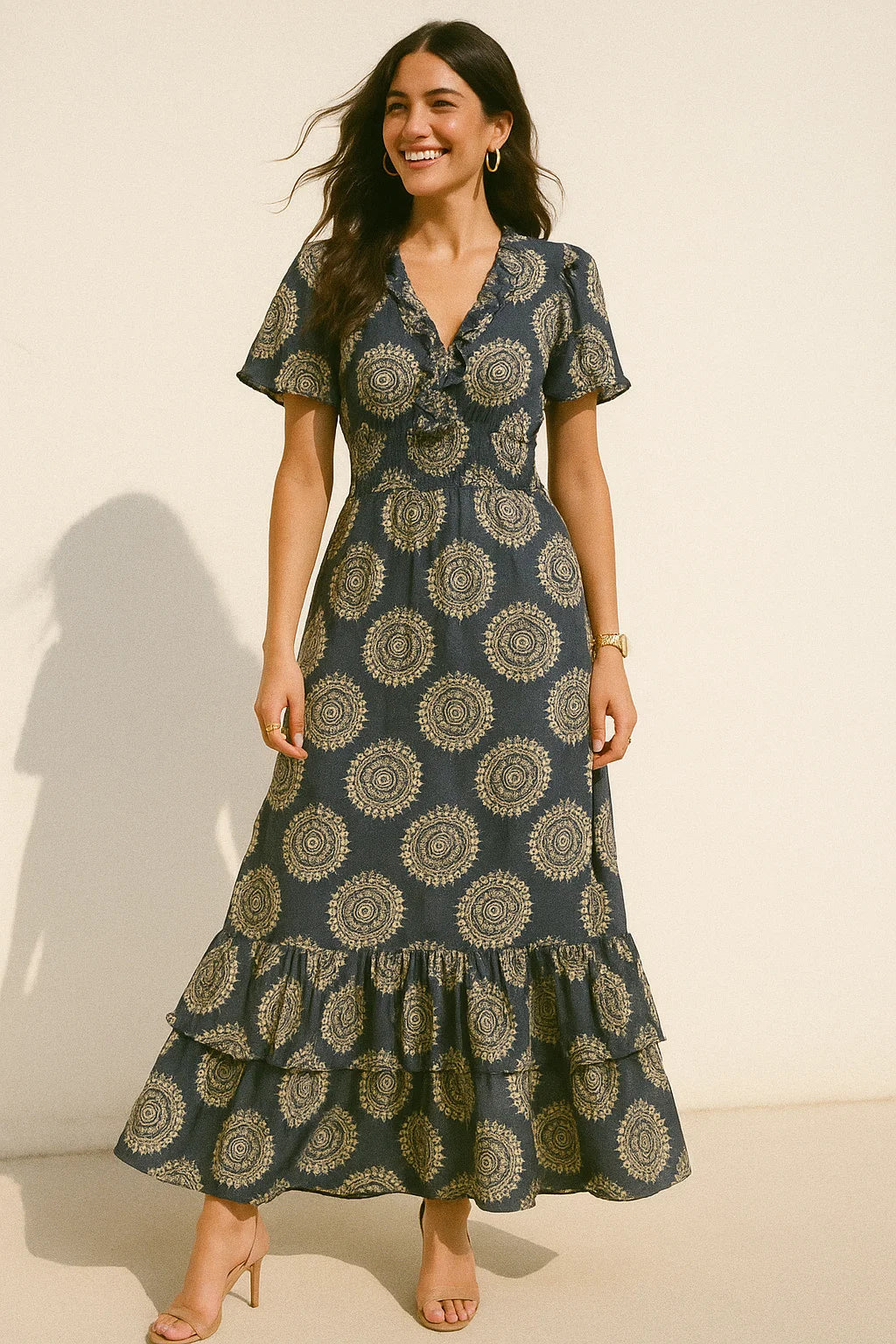 Seamless Rounded Suzani Art Digital Printed Fabric - Silk Crepe