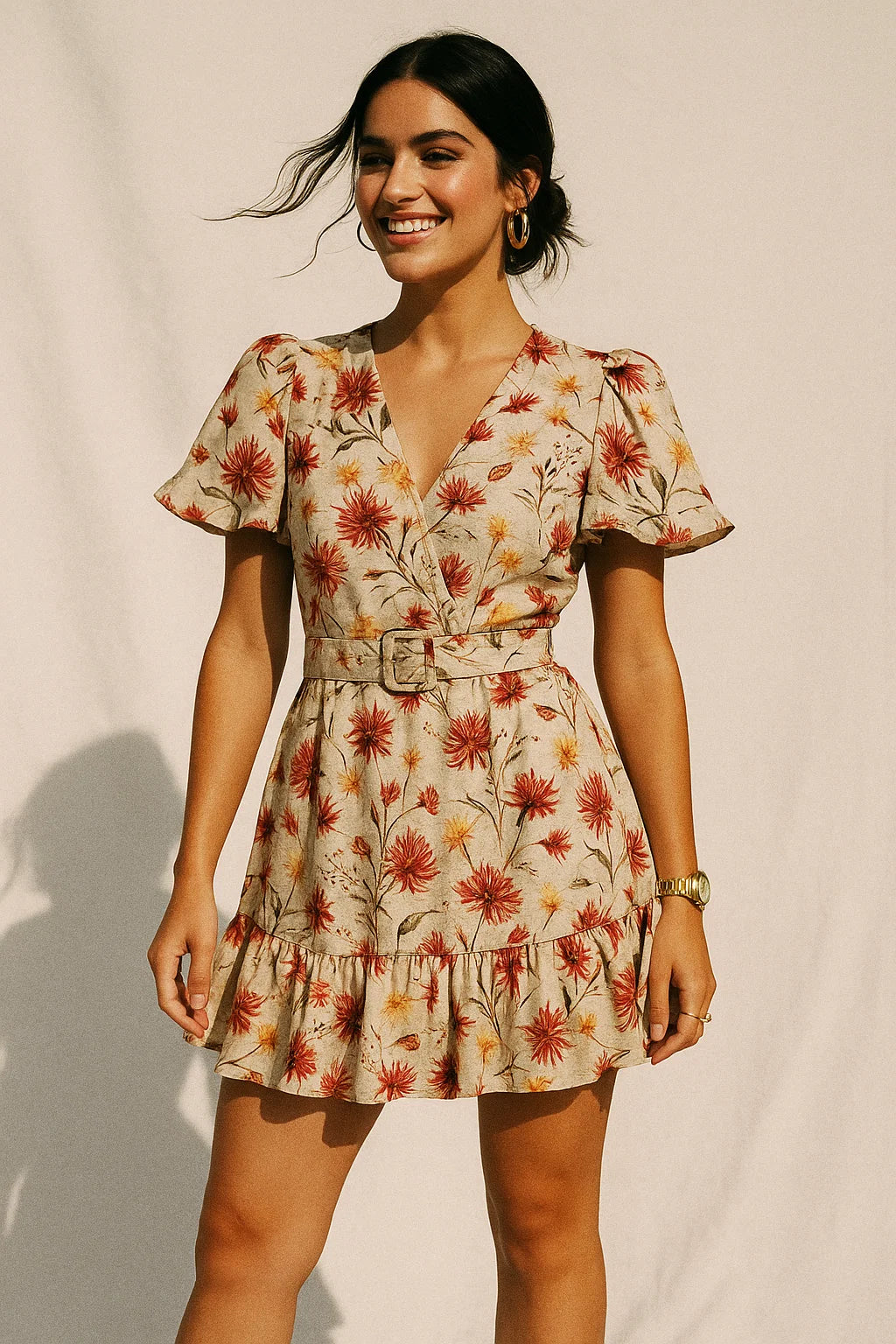 Daisy Branch Of White Flower Digital Printed Fabric - Silk Crepe