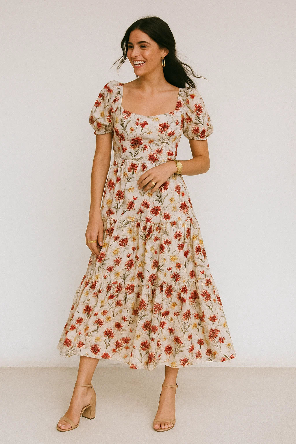 Daisy Branch Of White Flower Digital Printed Fabric - Silk Crepe