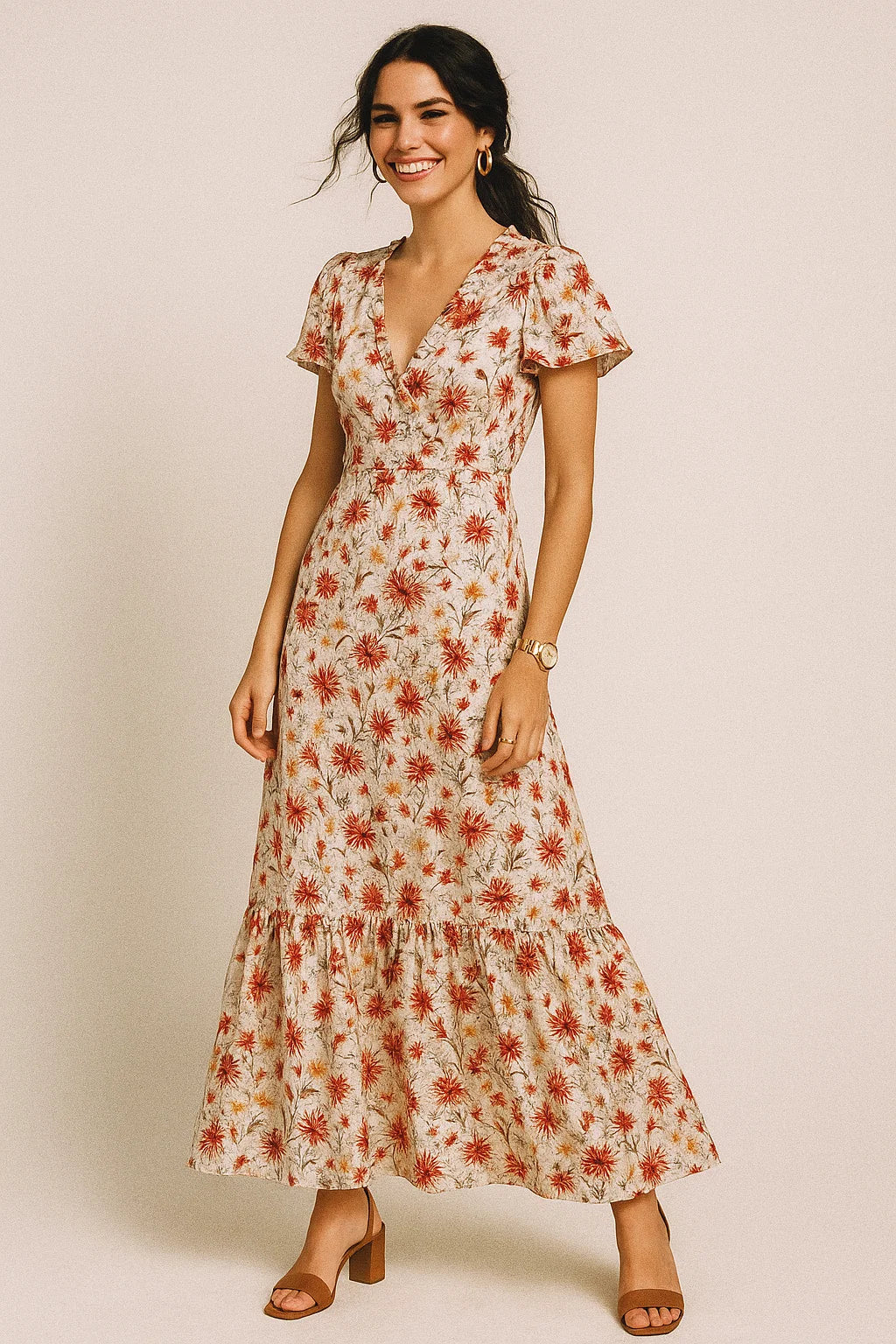 Daisy Branch Of White Flower Digital Printed Fabric - Silk Crepe