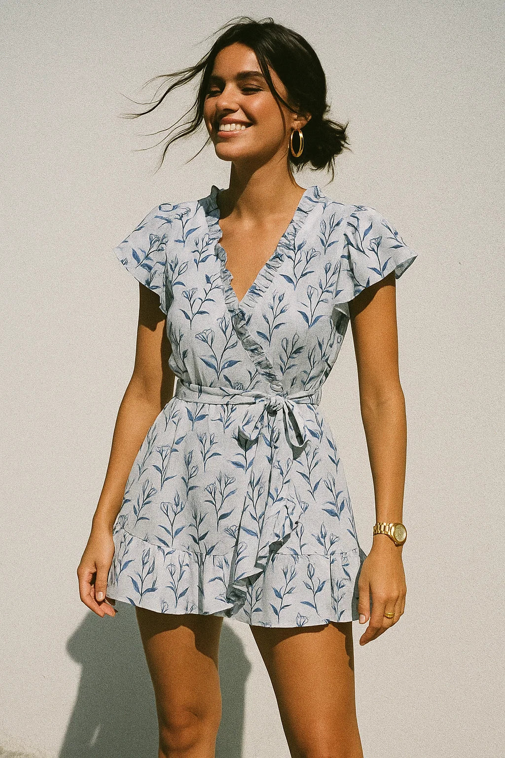 Attractive Blue Bud Water Paint Shadow Digital Printed Fabric - Silk Crepe