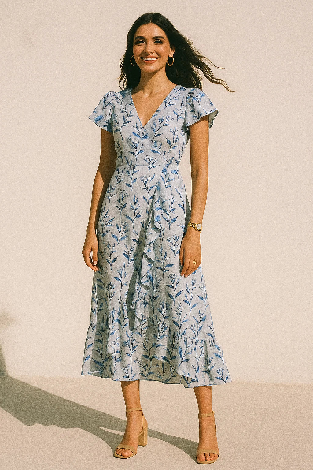 Attractive Blue Bud Water Paint Shadow Digital Printed Fabric - Silk Crepe