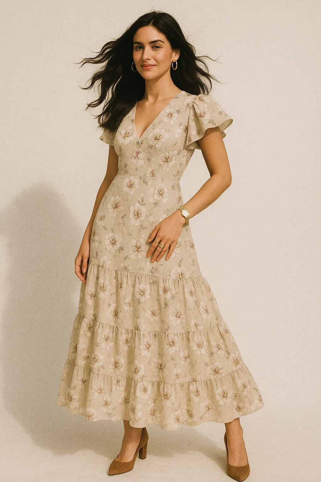 Greek Camelia Roses Digital Printed Fabric - Silk Crepe