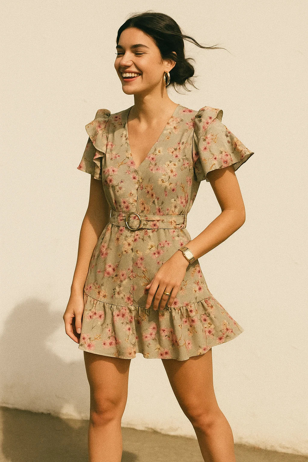 Beautiful Ditsy Gold Sand With Pot Pourri Colour Digital Printed Fabric - Silk Crepe