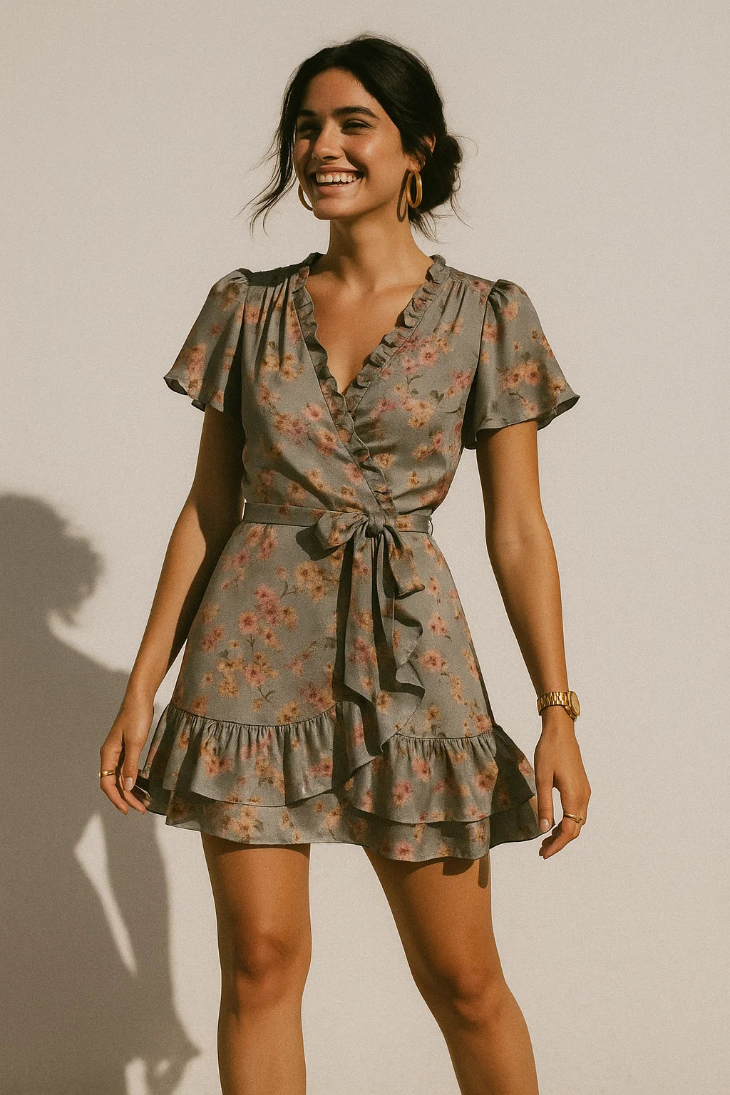 Beautiful Ditsy Gold Sand With Pot Pourri Colour Digital Printed Fabric - Silk Crepe