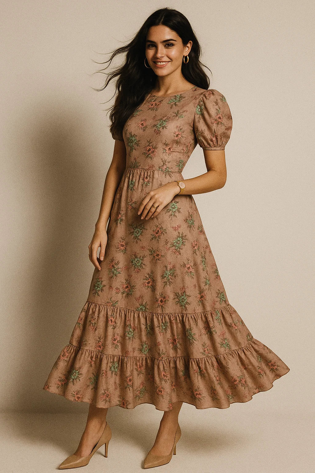 Tiny Sunflower Pista With Mandys Pink Digital Printed Fabric - Silk Crepe