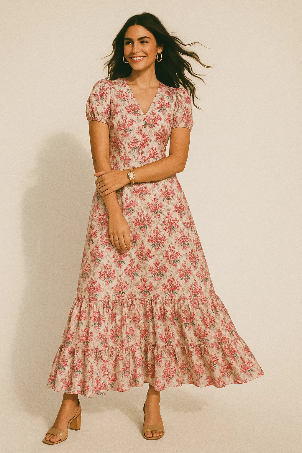 Tiny Daffodil Flower With Birch Leaves Digital Printed Fabric - Silk Crepe