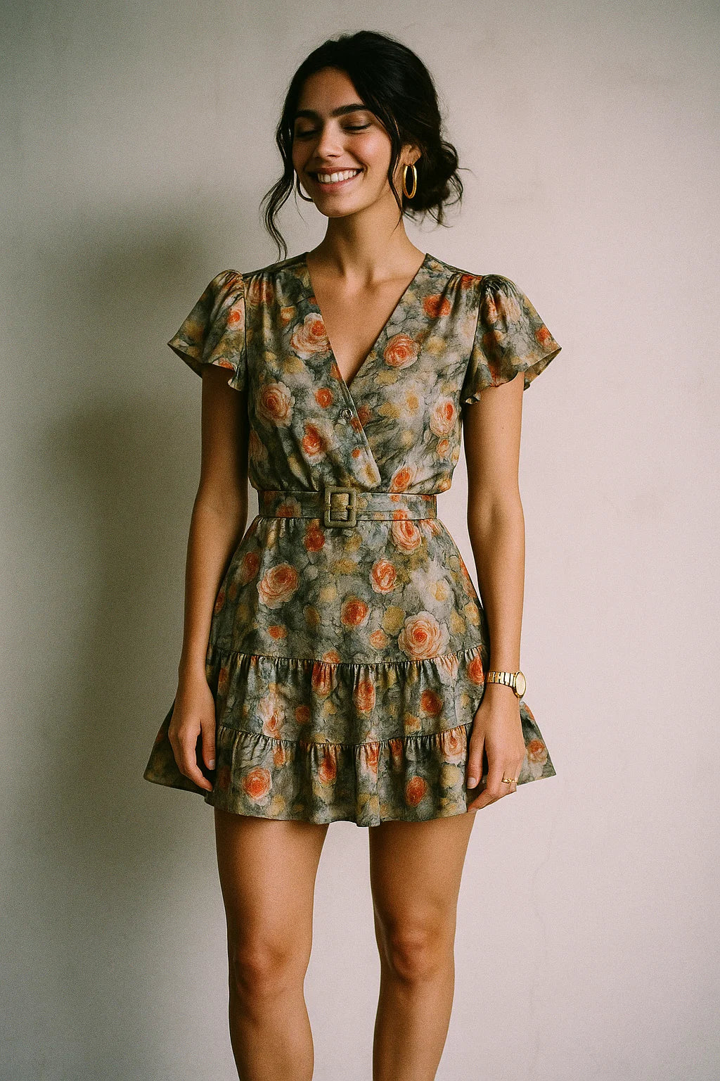 Watercolour Morden Colour Roses Digital Printed Fabric - Silk Crepe